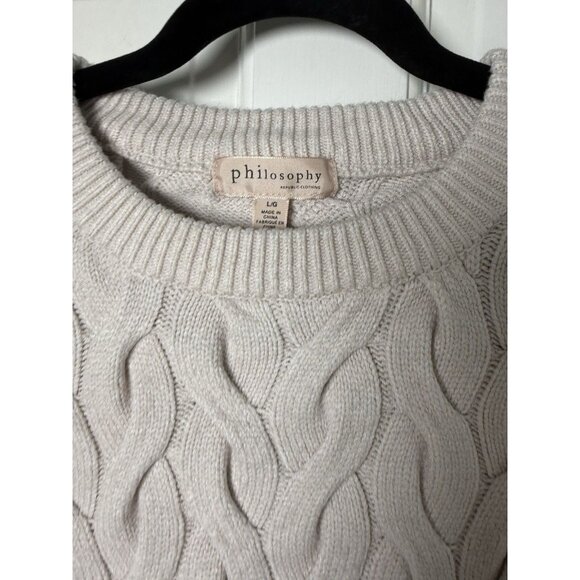 Philosophy Women’s Fisherman Cable Knit Cream Crewneck Sweater - Large - Picture 2 of 9